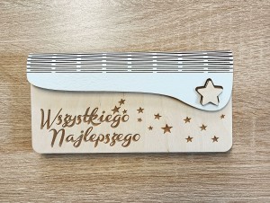 Elegancka koperta drewniana na pieniądze, voucher Urodziny, Imieniny